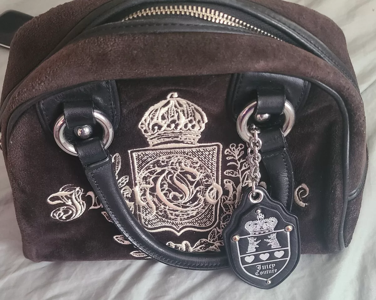 Vintage Juicy Couture Dark Brown Velour Bag Embroidered Purse