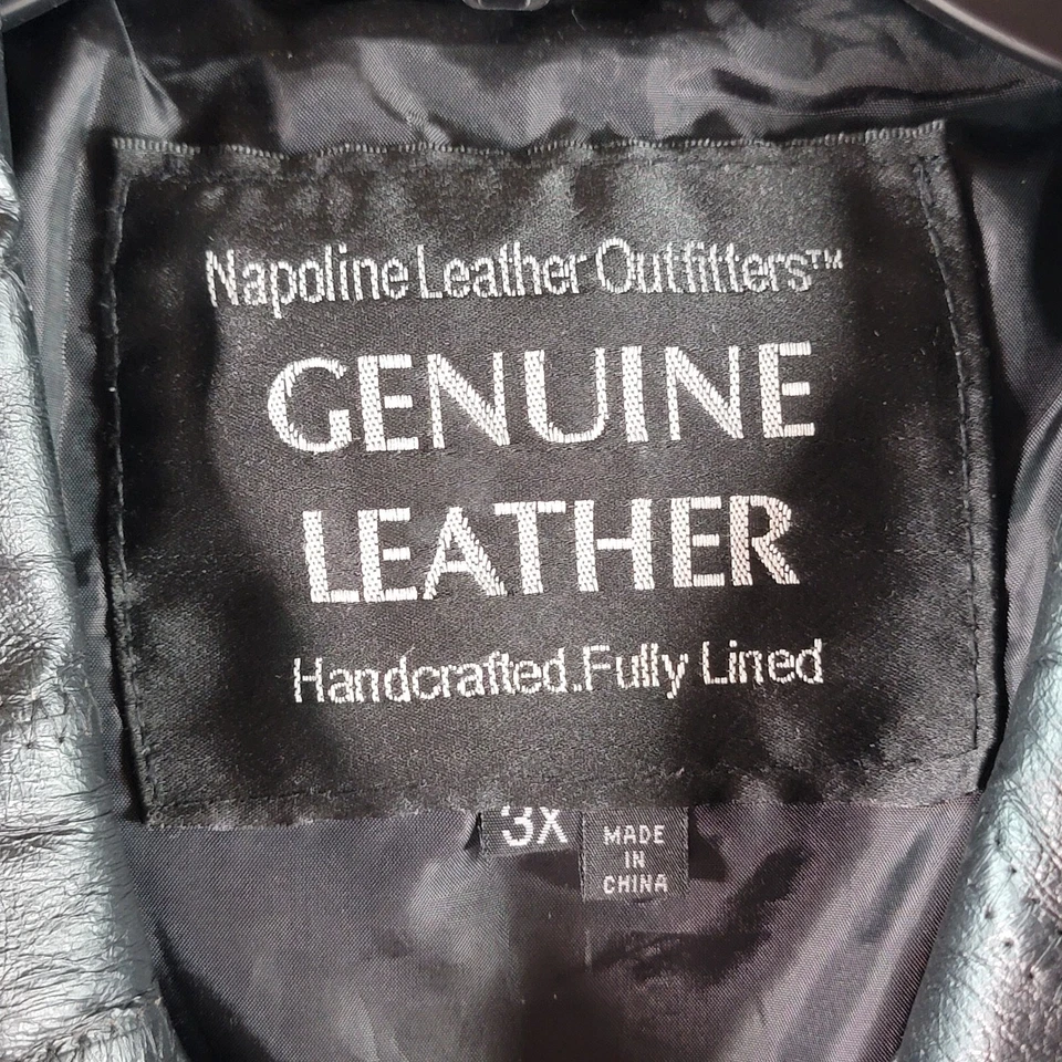 Chaqueta de cuero Napoline Outfitters para hombre 3X retazos de cuero genuino negro Foto 3 de 4