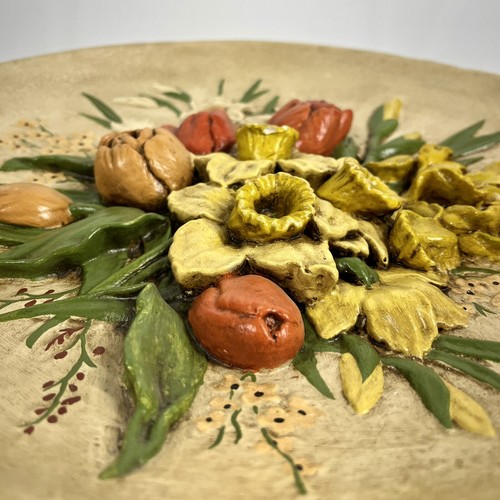 Vintage Bossons Stil handbemalt Frühling Blumen Kreidegeschirr Wandrelief Dekor 14" - Bild 3 von 9