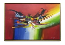 NY Art-Original Oil Painting of Multi-colored Abstract on Canvas 24x36 Framed