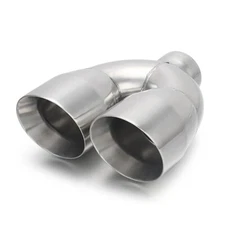 2.5" Inlet 4" Dual Outlet 9.5" Long Stainless Steel Weld-on Silver Exhaust Tip