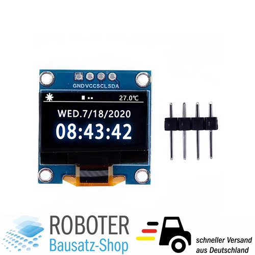 0.96" OLED Display Weiss I2C SSD1306 128x64 Pixel für Arduino & Raspberry Pi