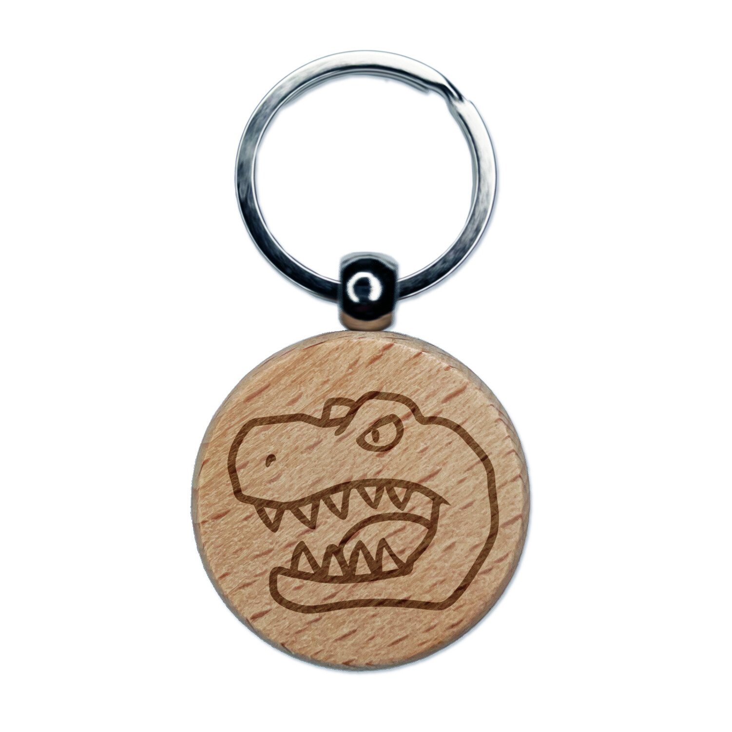 Tyrannosaurus Rex Head Engraved Wood Round Keychain Tag Charm