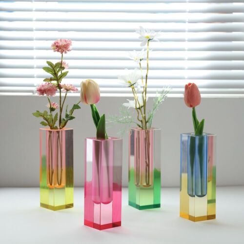 Flower Arrangement Square Column Shape Glass Vase Acrylic Pot Hydroponic Vase - Photo 1/16