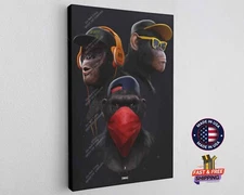 Wise Monkeys 3 Swag Banksy Monkey Gorilla Chimp Canvas Print Wall Art