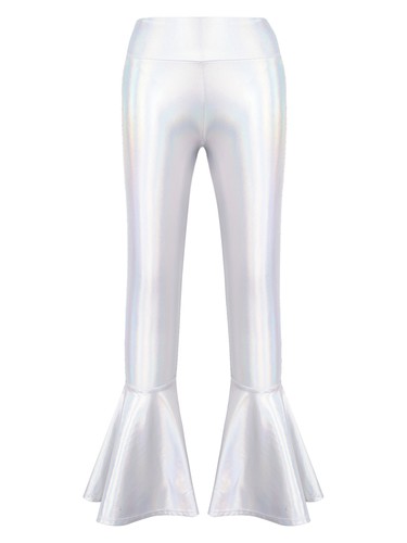 Girls Metallic Flared Pants Bell Bottoms Ruffle Dance Performance Leggings Pants - Picture 8 of 95