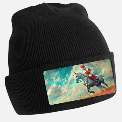 Unisex Cotton Clown On Horse Print Beanie Hat