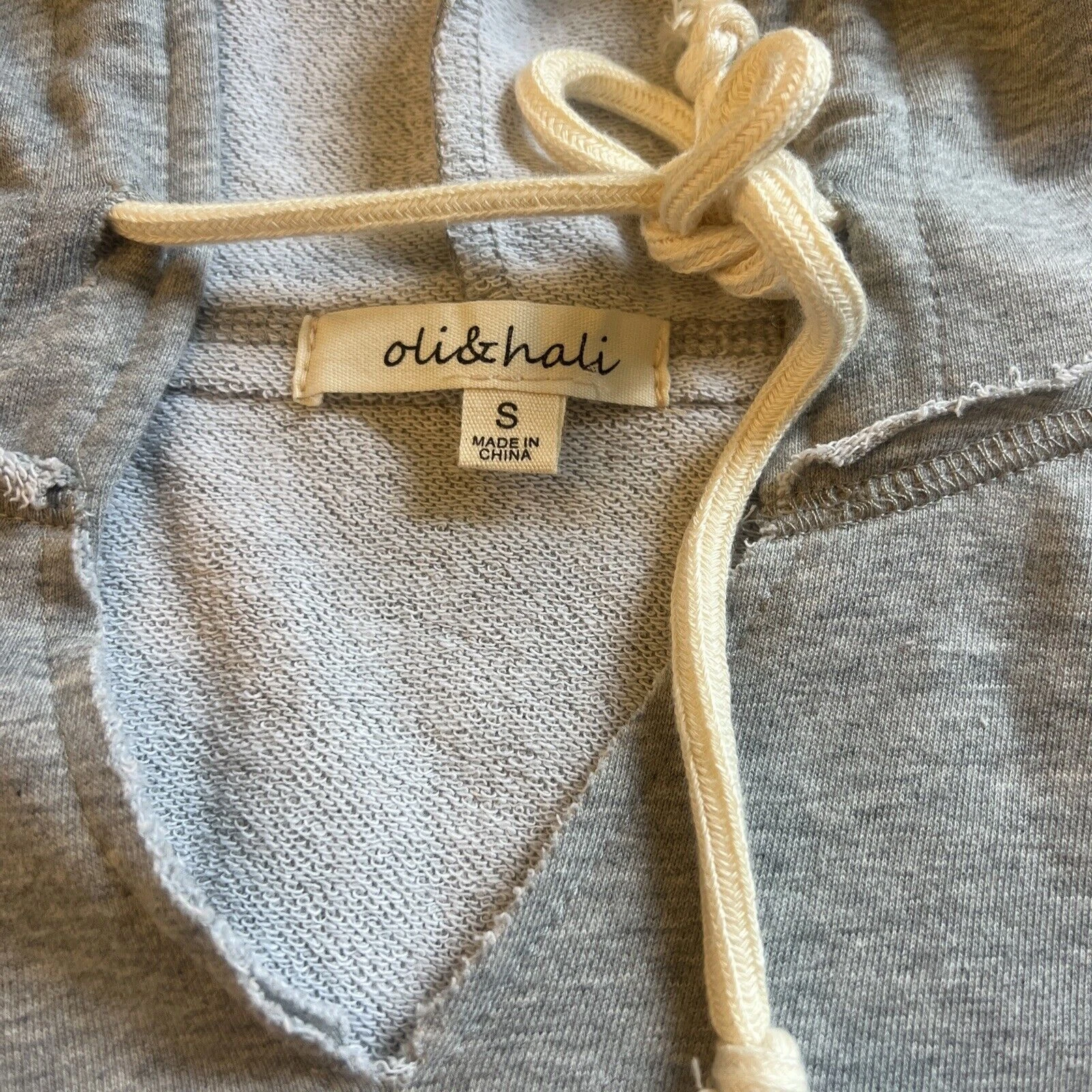 OFF WHITE felpa con cappuccio oli & hali grigio avorio pizzo oversize boho donna piccola