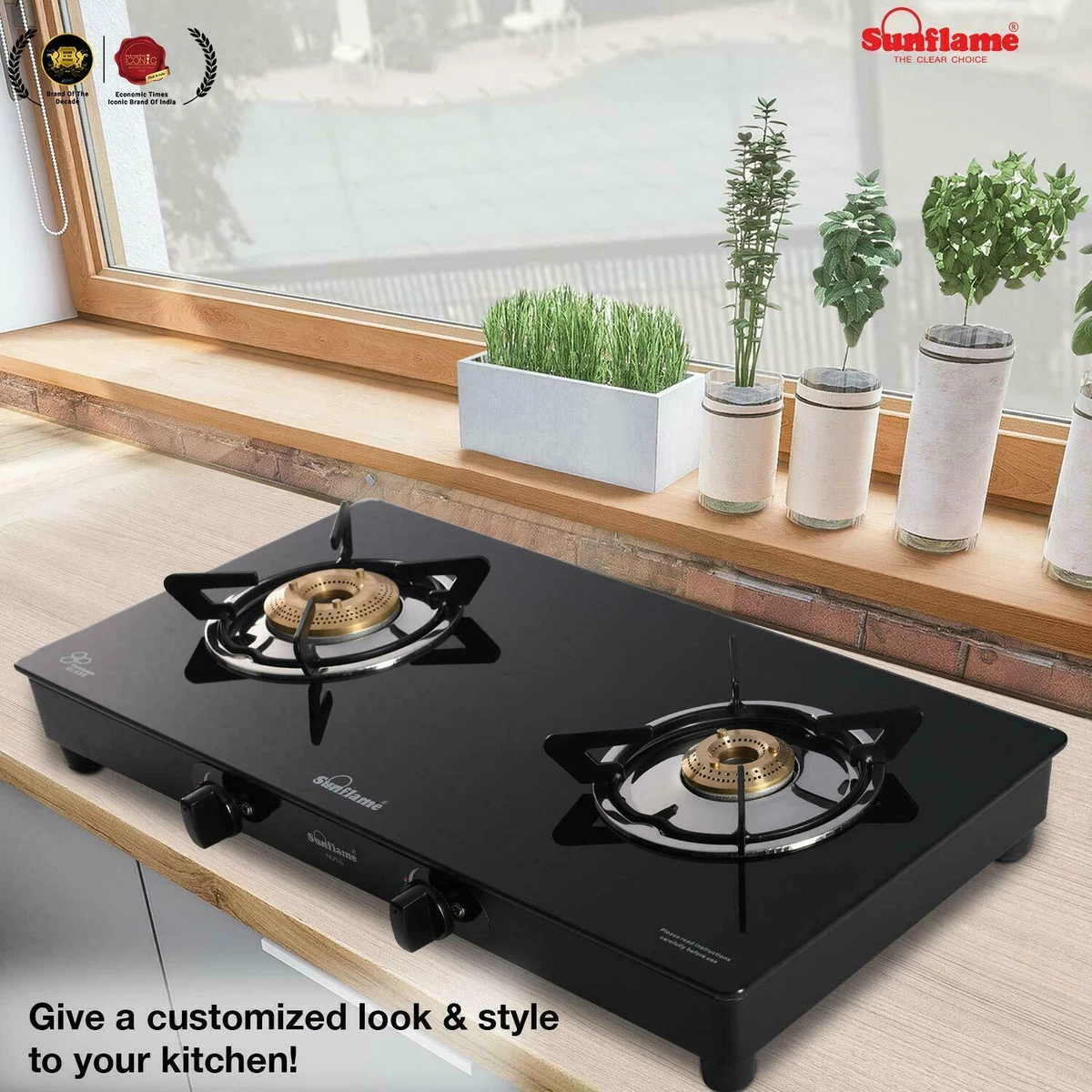 Sunflame Nova Toughened Glass 2 Brass Burner Gas Stove Manual Ignition  Black | eBay