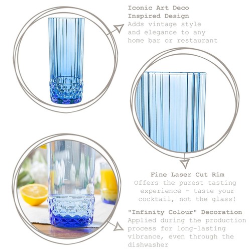 6x America '20s Highball Glasses Glass Bar Drinking Tumblers 400ml Sapphire Blue - Picture 2 of 6