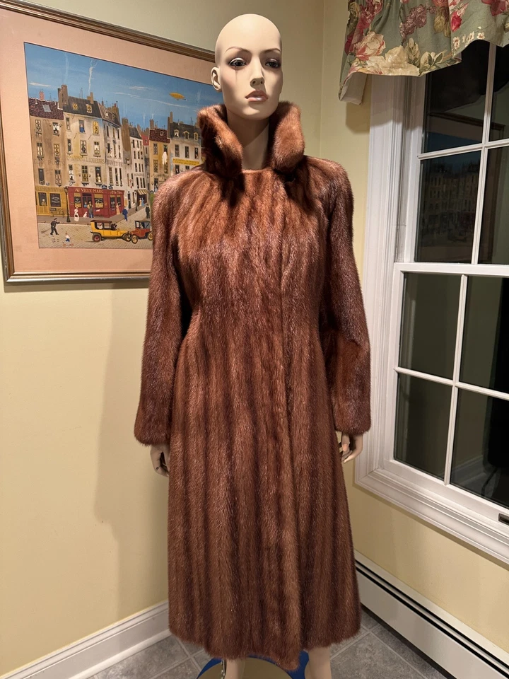NEW Natural Female Chocolate Brown 45" Long Female Mink Sz 6 Small Real Fur Coat - Image 4 of 4