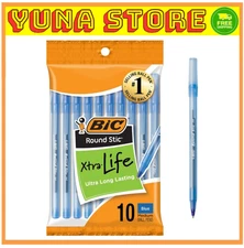 10-Count Pack BIC Round Stic Xtra Life Blue Ballpoint Pens, Medium Point (1.0mm)