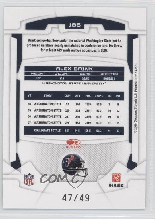 2008 Leaf Rookies & Stars Longevity Rookie Emerald /49 Alex Brink #186 RC - Image 2 of 2