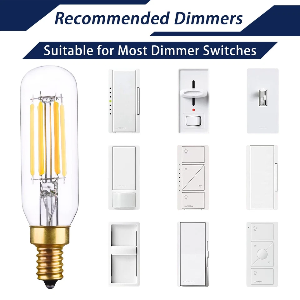 T6 LED Bulb Dimmable Light Bulbs E12 T25 Clear Glass Tubular Edison Candle Bu... - Image 3 of 4