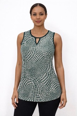 Emi & Joe Blouse Size Large Sleeveless Top Green and gold thin lines