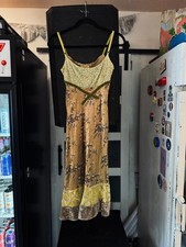 1990s Vintage Monah Li Eco Boho Green Silk Velvet X Dress Worn By Celebrities