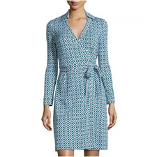 New DVF Diane von Furstenberg Jeanne WRAP DRESS 2 Blue Geometric Ocean Check