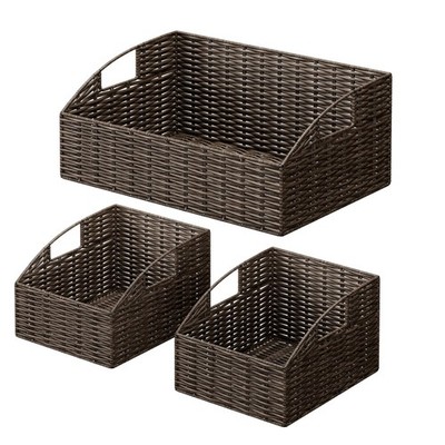 Ollieroo Rattan Storage Baskets, Handwoven Wicker Storage Bins with Built-in Han