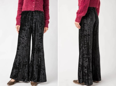 Free People Star Sign Wide Flare Velvet Pants - Black Size XS RRP: £88.00