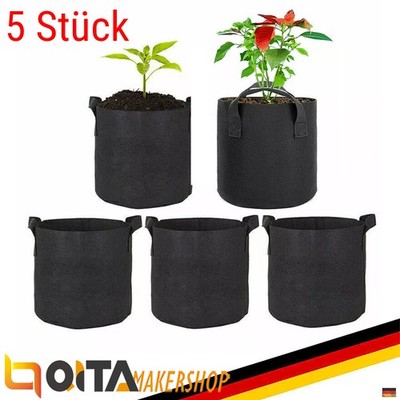 5x Grow Bag Pflanztasche Mit Henkeln Pflanzsäcke Stofftopf Rund Pflanzsack 11L