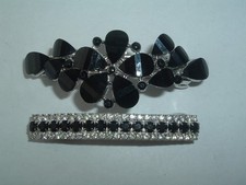 VINTAGE BLACK PLASTIC GEM FLOWER  RHINESTONE HAIR BARRETTES HAIR ACCESSORY