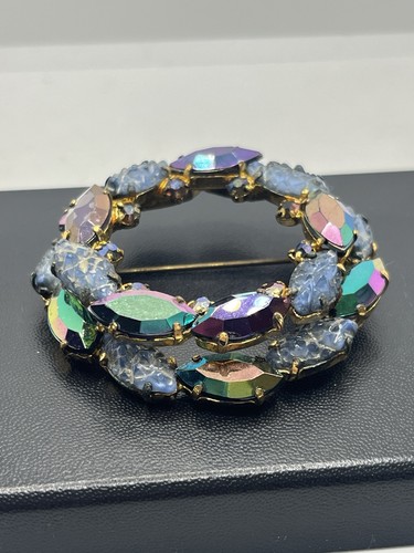 Broche prendedor Alemania Occidental azul marino aurora boreal y diamantes de imitación moldeados tono dorado - Imagen 3 de 20