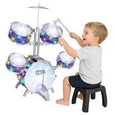 Kids Drum Set for Toddlers 1-3, Upgraded Light Up 5-Piece Jazz Drum Kit Blue