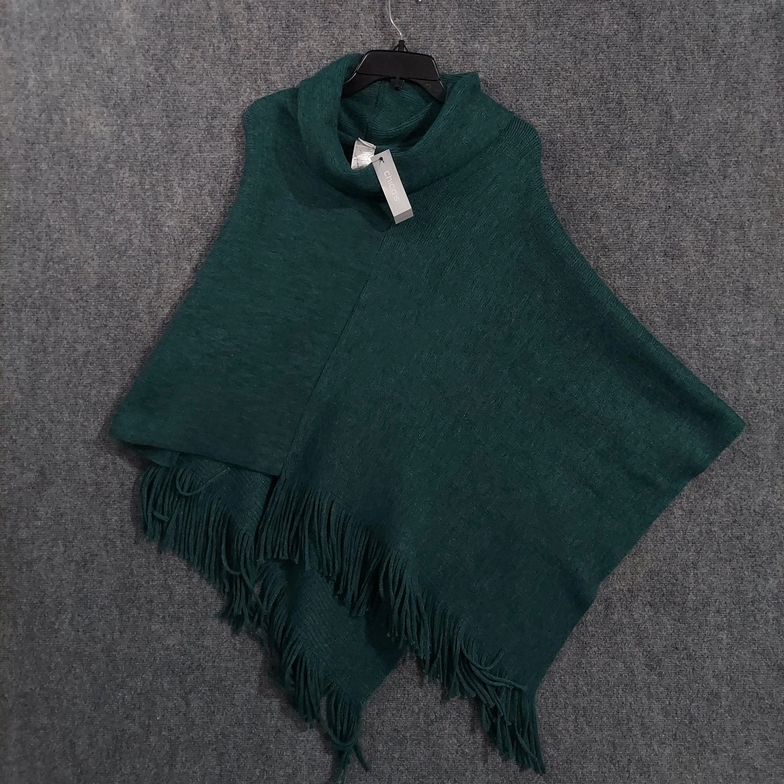 Chico's Poncho Womens One Size Green Cozy Stripe Cowl Neck Fringe Knit Jasper
Opens in a new window