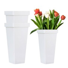 3 PCS 13.4 Inch White Plastic Flower Buckets Floral Square Vases Home Decor