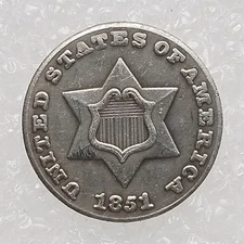 As shown in the figure--1851-O Three Cent Silver Piece, Nice Choice Silver-NEW