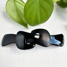 Vintage 1980s Black Plastic Hair Barrette with Chunky Bow Design Design Large, L