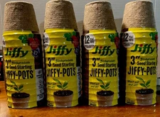 4 Jiffy Pots 3" Diameter Seed Starting Biodegradable Peat Pots, 12 Pack  NEW