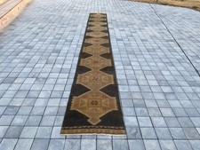 3x25 Black Brown Runner Rug, Handmade Turkish Rug, Extra Long Runner, 2.9x25 Ft