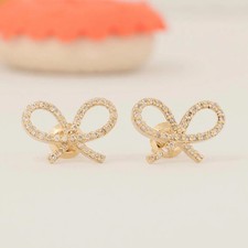 0.21ct Natural Diamond Kids Bow Studs 14K Gold Everyday Knot Girls Earrings