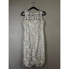 Adrianna Papell Champagne Floral Lace Sheath Cocktail Dress Sleeveless Size 8