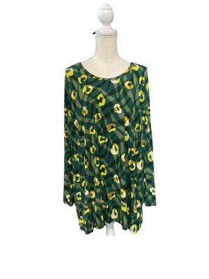 LOGO by Lori Goldstein Green Long Sleeve Geometric Pockets Blouse Size 3X