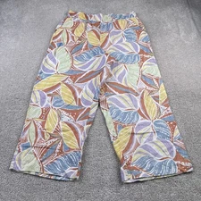 C and C California Pants Womens Large Multicolor Floral Linen Wide Leg Pull On