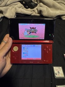 Nintendo 3DS Flame Red Handheld Video Game System Games and Charger Tested Works
