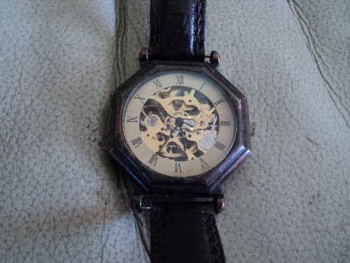 Vintage Mens Skeleton Mechanical Watch Working