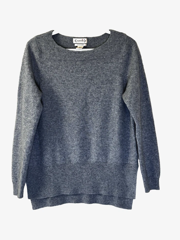 Suéter de cachemir azul costero XL para mujer silencioso de lujo Heritage suave alto-bajo preppy Foto 2 de 4