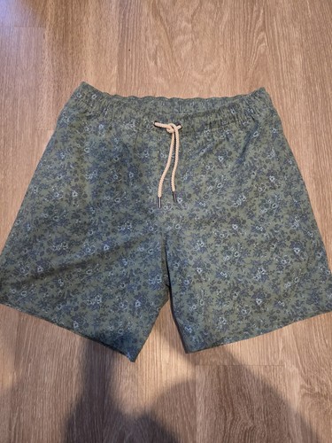 Fair Harbor Mens MED Swim Trunks Bayberry Green Mini Floral Drawstring Trunks