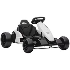 24V Electric Go Kart with Dual 150W Motors, Adjustable Seat, Slow Start, White