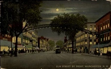 Elm Street Manchester New Hampshire vintage postcard night o865