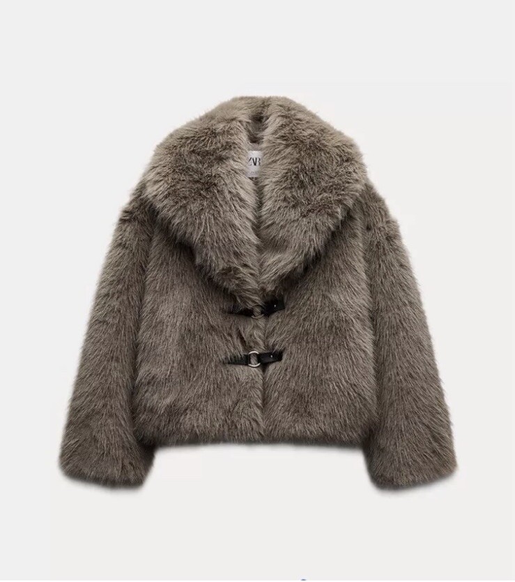 ALTRA ZARA CAPPOTTO CORTO PELLICCIA SINTETICA MARRONE TORTORA NUOVO FW24 25 TAGLIA S REF. 5854 221