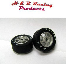 H R Racing HR1351 Front Rubber Tires 27x12 6 Spoke Wheels 1/24 Slot Car 1/8 Axle