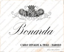 Vino Bonarda Carlo Rinaldi Barolo enologia distilleria etichetta pubblicitaria