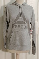 Reebok Hoodie Sweatshirt LARGE Womens GRAY Heather Graphic Relaxed Fit NEW