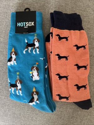 NWT Hotsox Men's Turquoise Party Beagle Dog Orange Navy Blue Daschund Socks
