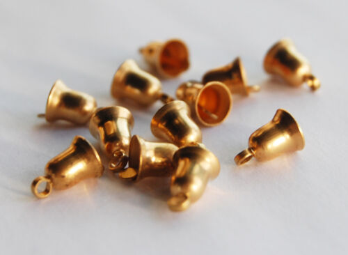 VINTAGE 12 TINY SMALL BRASS METAL BELLS *NO SOUND* 10mm 3/8th inch tall - 第 1/3 張圖片