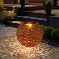 Led Solar Kugel AußEn Leuchte Rost Garten Terrassen Dekor Stanzungen Steck Lampe